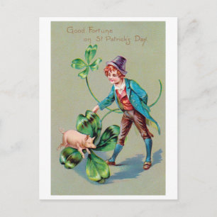 Saint Patrick's Day Boy & Lucky Pig,  Briefkaart
