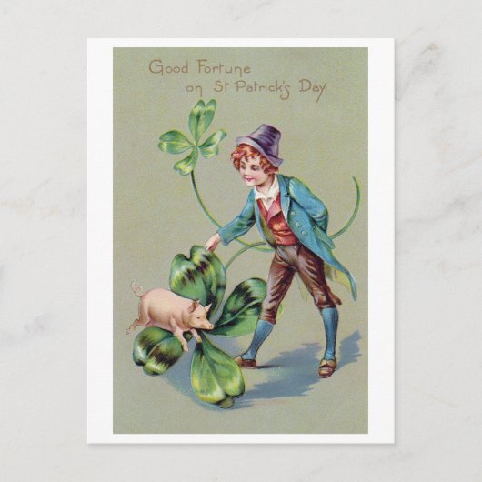 Saint Patrick's Day Boy & Lucky Pig,  Briefkaart (Voorkant)
