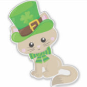 Saint Patrick's Day Cat, Leprechaun Pet, Clovers Sticker (Voorkant)