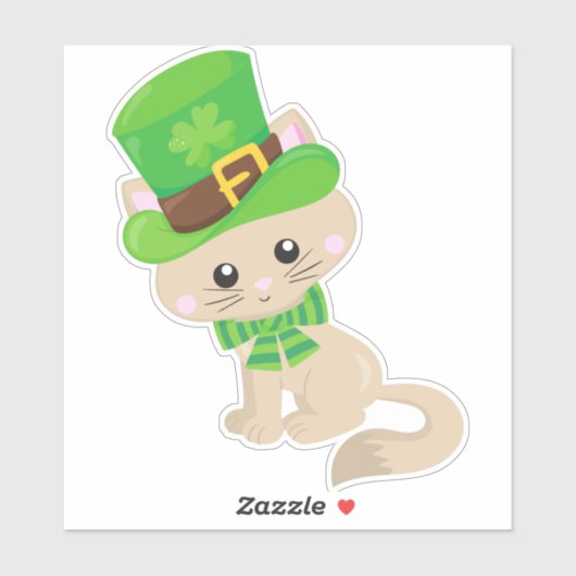 Saint Patrick's Day Cat, Leprechaun Pet, Clovers Sticker (Vel)