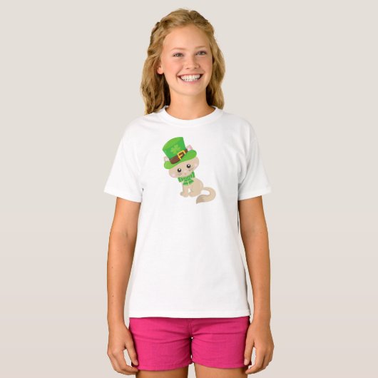 Saint Patrick's Day Cat, Leprechaun Pet, Clovers T-shirt (Voorkant volledig)