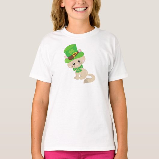 Saint Patrick's Day Cat, Leprechaun Pet, Clovers T-shirt (Voorkant)