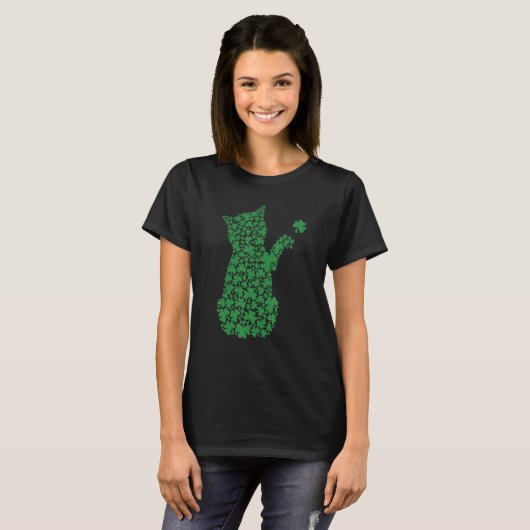 Saint Patrick's Day Cat Shamrock Kitten T-shirt (Voorkant volledig)