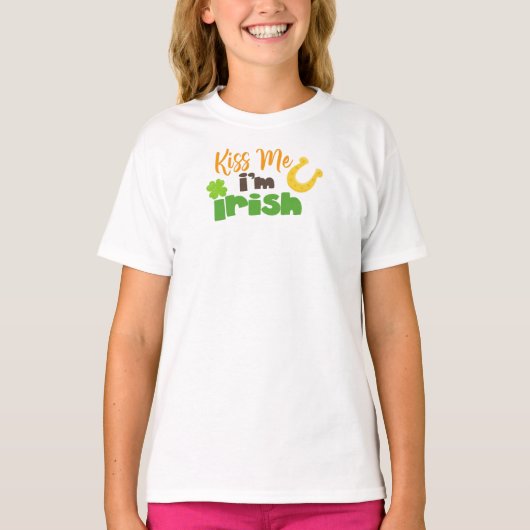 Saint Patrick's Day, Clovers, Kiss me Ik ben Iers T-shirt (Voorkant)