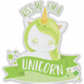 Saint Patrick's Day, Clovers, Kus Me Ik ben Unicor Sticker (Voorkant)