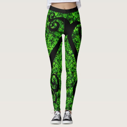 Saint Patrick's Day Dansende Swirls Clover Fields Leggings (Voorkant)