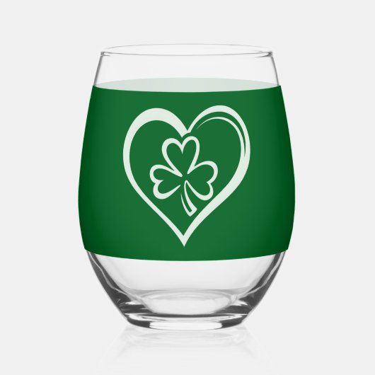 Saint Patrick's Day Funny Shamrock Heart Iers Wijnglas Zonder Voet (Achterkant)