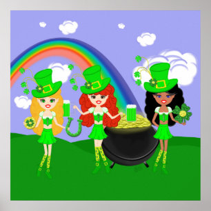 Saint Patrick's Day Girl Leprechauns Poster