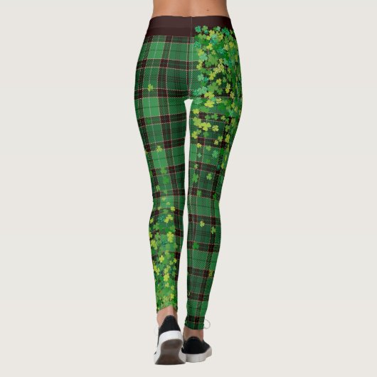 Saint Patrick's Day Glitter Shamrocks Tartan Pset Leggings (Achterkant)