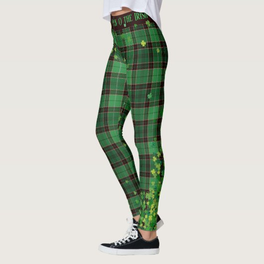 Saint Patrick's Day Glitter Shamrocks Tartan Pset Leggings (Links)