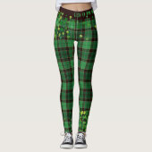 Saint Patrick's Day Glitter Shamrocks Tartan Pset Leggings (Voorkant)