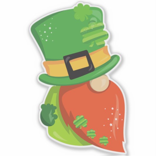 Saint Patrick's Day Gnome, Leprechaun Pet, Clovers Sticker (Voorkant)