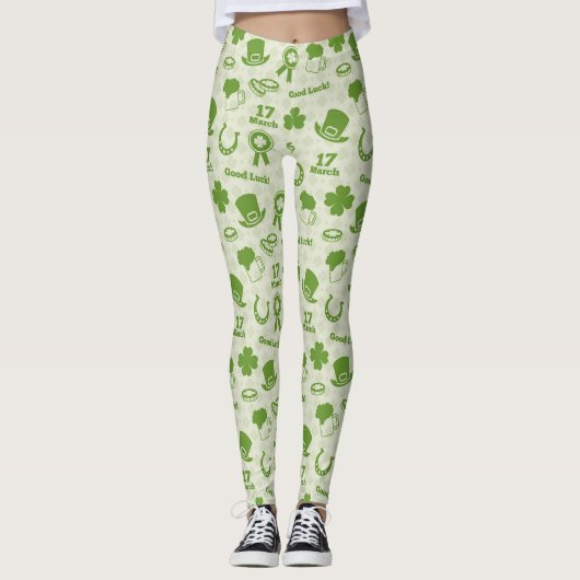 Saint Patrick's Day Green Elements Patroon Leggings (Voorkant)