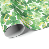 Saint Patrick's Day Green Four Leaf Clover Gold Cadeaupapier (Rol Hoek)
