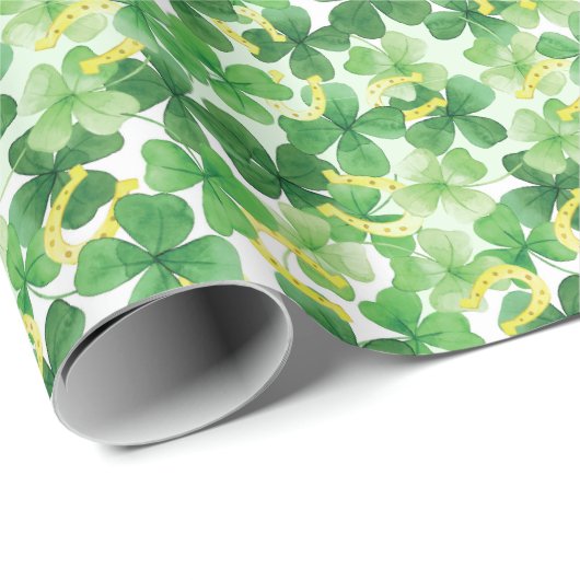 Saint Patrick's Day Green Four Leaf Clover Gold Cadeaupapier (Rol Hoek)