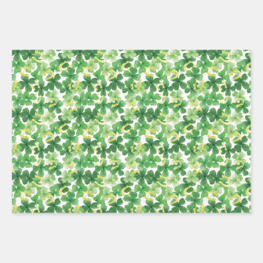 Saint Patrick's Day Green Four Leaf Clover Gold Inpakpapier Vel (Voorkant 2)