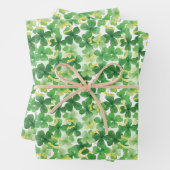 Saint Patrick's Day Green Four Leaf Clover Gold Inpakpapier Vel (In situ)