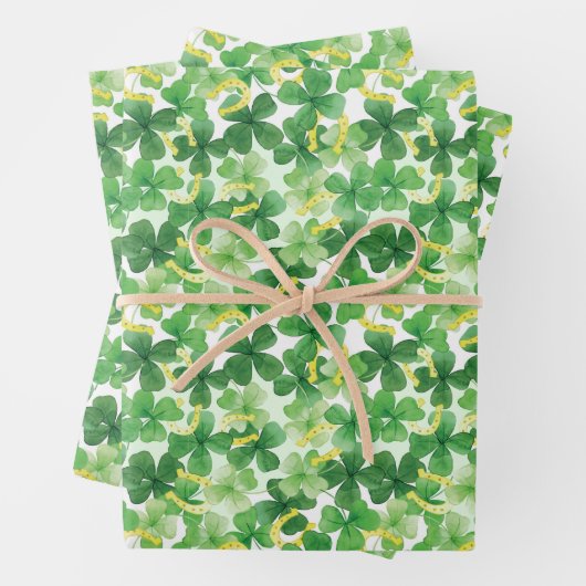 Saint Patrick's Day Green Four Leaf Clover Gold Inpakpapier Vel (In situ)