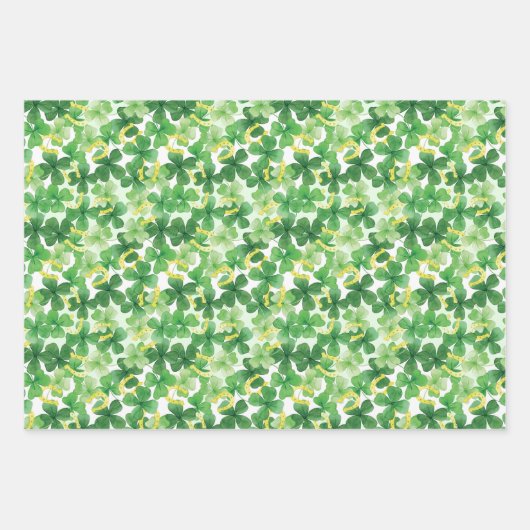 Saint Patrick's Day Green Four Leaf Clover Gold Inpakpapier Vel (Voorkant)
