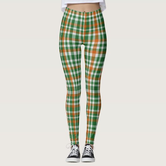 Saint Patrick's day Ierland Vlag gekleurde gingham Leggings (Voorkant)