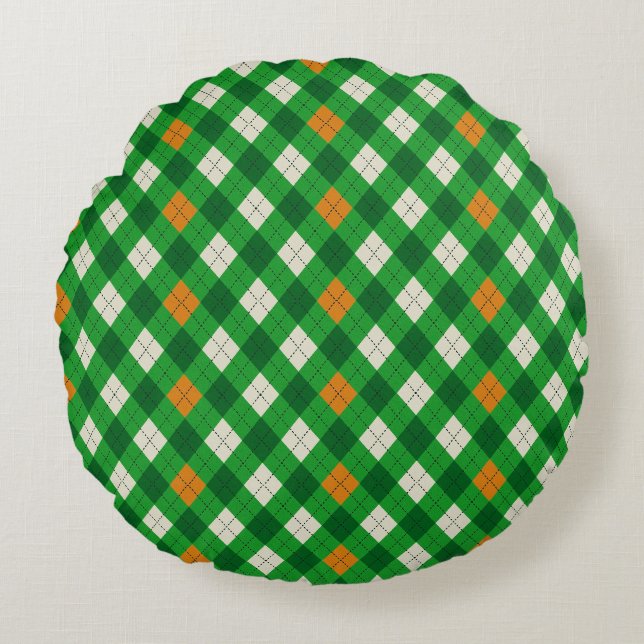 Saint Patrick's Day Ierse geblokte argyle Rond Kussen (Voorkant)