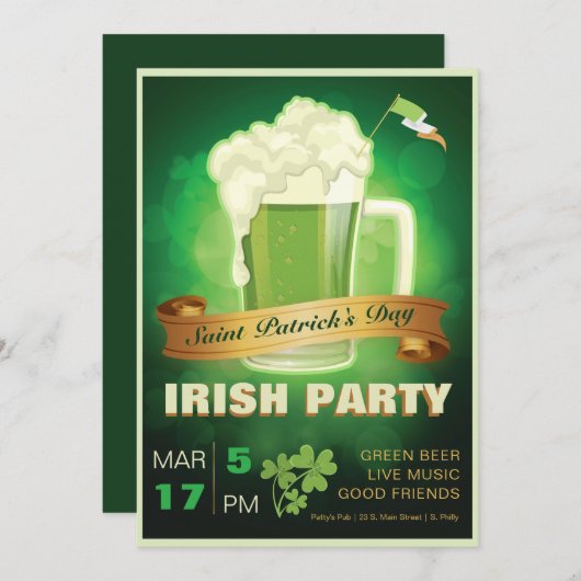 Saint Patrick's Day Irish Party Kaart (Voorkant / Achterkant)