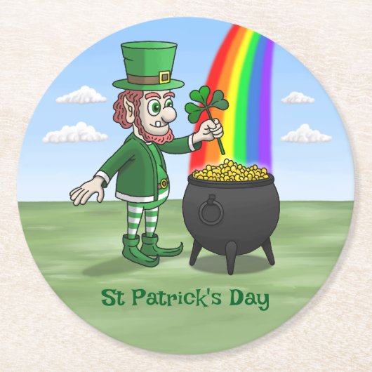 Saint Patrick's Day Kabouter Ronde Kartonnen Onderzetter (Voorkant)