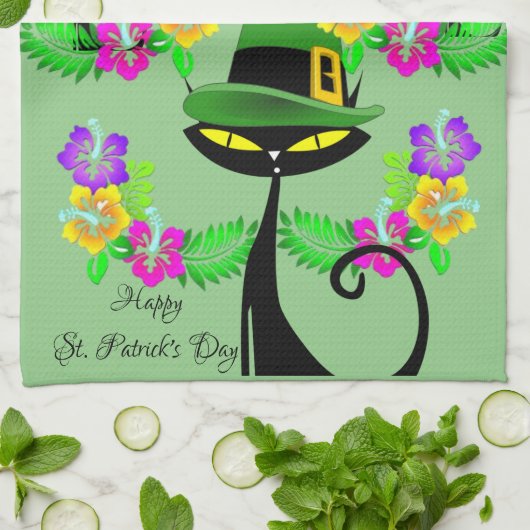 Saint Patrick's Day Keuken Handdoek Kat Bloemen (Gevouwen)