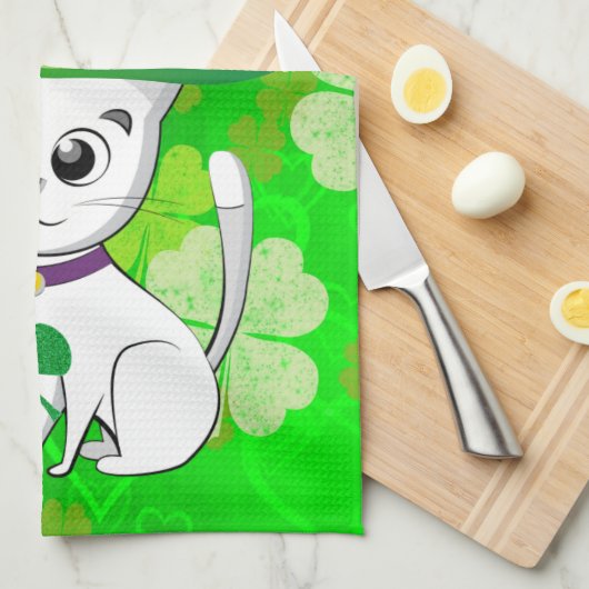 Saint Patrick's Day Keuken Handdoek Kat Bloemen (Quarter Fold)