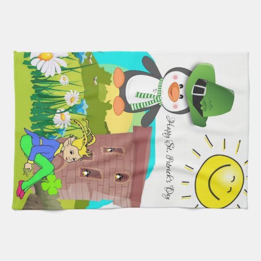 Saint Patrick's Day Keuken Handdoek Penguin (Horizontaal)