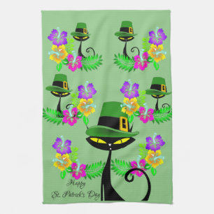 Saint Patrick's Day Kitchen Hand Towel Cat Floral Theedoek