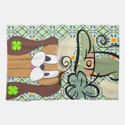 Saint Patrick's Day Kitchen Hand Towel Dog Theedoek (Horizontaal)