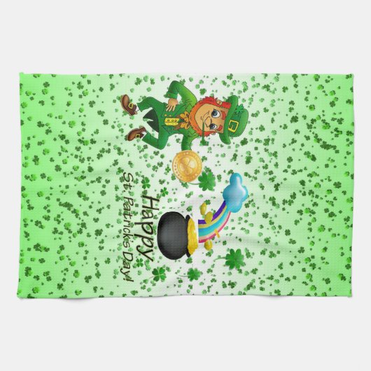 Saint Patrick's Day Kitchen Hand Towel Leprechaun Theedoek (Horizontaal)