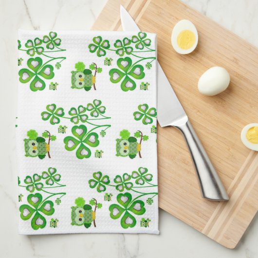 Saint Patrick's Day Kitchen Hand Towel Owl Theedoek (Quarter Fold)
