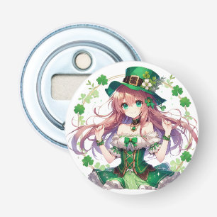 Saint Patrick's Day klaver anime meisje Button Flesopener