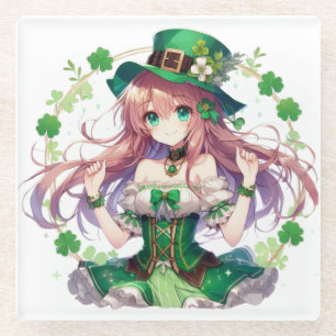 Saint Patrick's Day klaver anime meisje Glazen Onderzetter