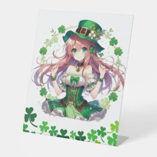 Saint Patrick's Day klaver anime meisje Reclamebord Met Voetstuk