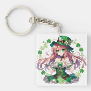 Saint Patrick's Day klaver anime meisje Sleutelhanger