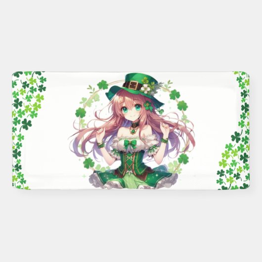 Saint Patrick's Day klaver anime meisje Spandoek (Horizontaal)