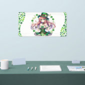 Saint Patrick's Day klaver anime meisje Spandoek (Beurs)
