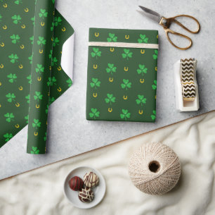 Saint Patricks Day Klaver & Hoefijzers Geometrisch Cadeaupapier