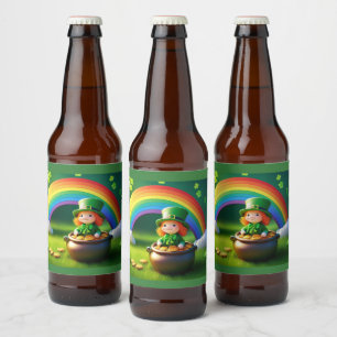 Saint Patrick's Day Leprechaun in de Pot of Gold Bier Etiket