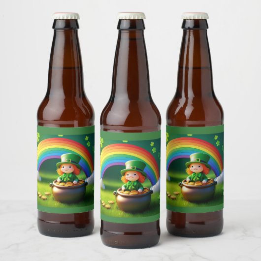 Saint Patrick's Day Leprechaun in de Pot of Gold Bier Etiket (Flessen)