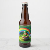 Saint Patrick's Day Leprechaun in de Pot of Gold Bier Etiket (Voorkant)