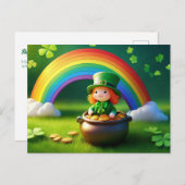 Saint Patrick's Day Leprechaun in de Pot of Gold Briefkaart (Voorkant / Achterkant)