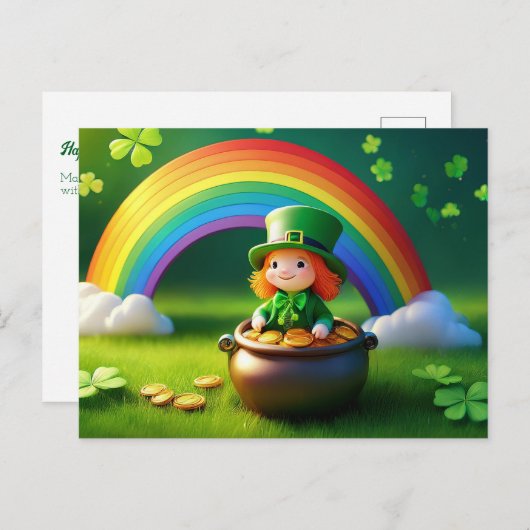 Saint Patrick's Day Leprechaun in de Pot of Gold Briefkaart (Voorkant / Achterkant)