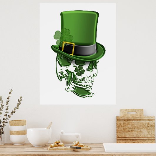 Saint Patricks Day Leprechaun Pet en Skull Poster (Keuken)