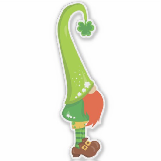 Saint Patrick's Day, Lucky Clovers, Cute Gnome Sticker (Voorkant)