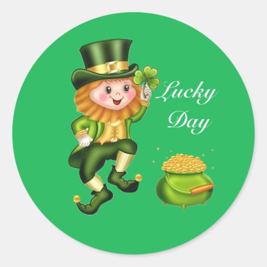 Saint Patrick's Day Lucky Leprechaun Ronde Sticker (Voorkant)