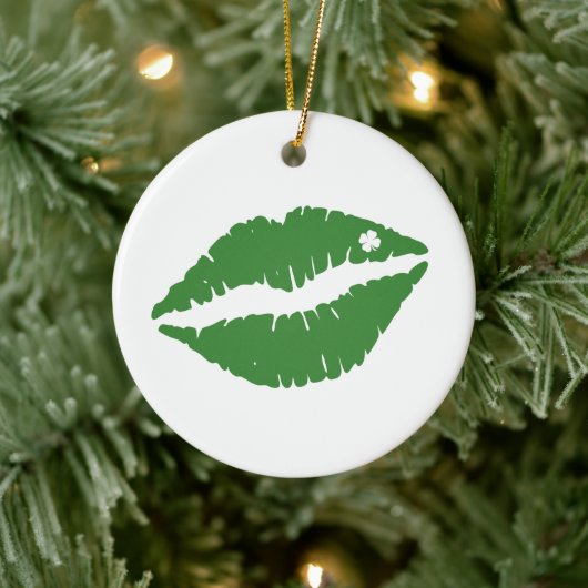 Saint Patrick's Day Lucky Shamrock Lips Irish Keramisch Ornament (Boom)